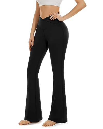 Aoliks Crossover Flare Leggings for Women,High Waisted Bootcut Yoga Pants Workout Bell Bottom Leggings