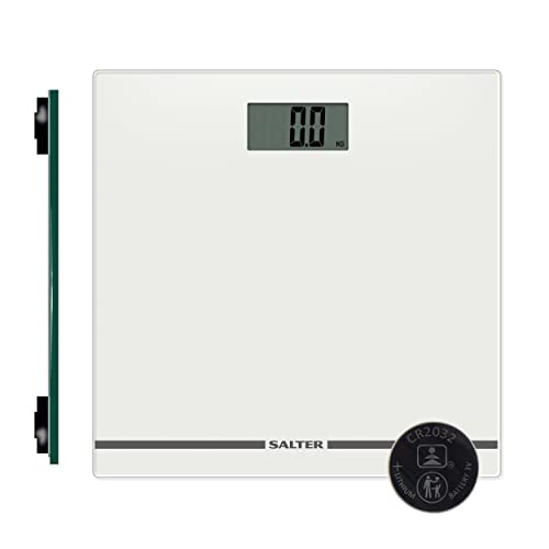 Salter® 9205 WH3R Grand Affichage Pèse Personne Numérique, Balance Personnelle Électronique Précise, Écran Facile à Lire, Plateau En Verre Ultra Slim, Capacité Max 180KG, Mesures en KG/st/lbs, Blanc