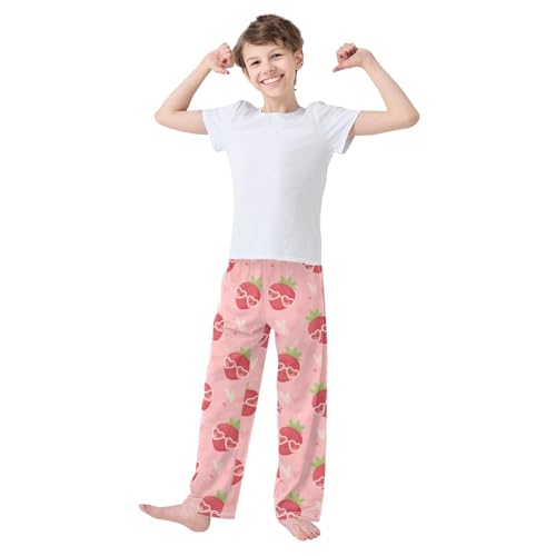 ZZXXB Strawberry with Glasses Boys Long Pants Soft Trousers Elastic Waist Kids Lounge Bottoms with Pockets S-XL2