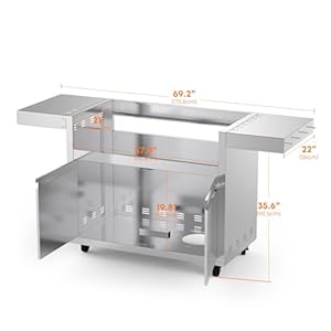 Stainless Steel Grill Cart for Hygrill 5-Burner Built-in Gas Grill, Outdoor Kitchen Island with Foldable Side Shelves and Storage Cabinet Stainless Steel Grill Cart for Hygrill 5 Burner Built in Gas Grill Outdoor Kitchen Island with Foldable Side Shelves and Storage Cabinet