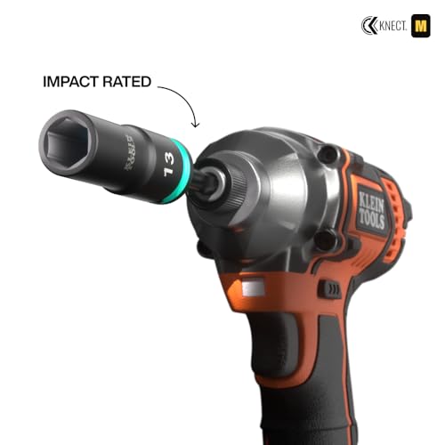 Image of Klein Tools 65109IMPCTM KNECT Deep-Well 3 /8-Inch Drive Impact Socket Set, Metric, 9-Piece Tool Set with Impact Driver Adapter, Multi-Purpose Wrench Adapter, Color-Coded, MODbox Socket Organizer