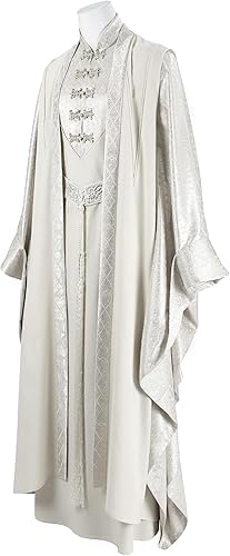 Saruman Cosplay Dress Robe Cloak Belt Men Wizard Cape Cloak White Saruman Wig for Halloween Costume