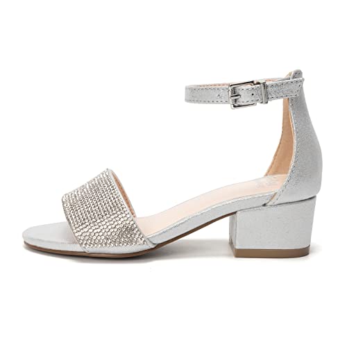 Image of FUNKYMONKEY Girls Low Heels Sandals Open Toes with Ankle Strap Rhinestone Dress Shoes for Kids
