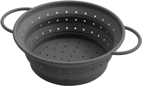 Passoire à pâtes pliable de VIVIIHOO – Peu encombrante, facile à nettoyer et passe au lave-vaisselle – Passoire en silicone 25 cm grise – Idéal pour cuisiner et égoutter