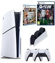 PlayStation 5 Slim Konsol+2. kol DualSense Kontrolc + arj  stasyonu+ FC 26 ve GTA V