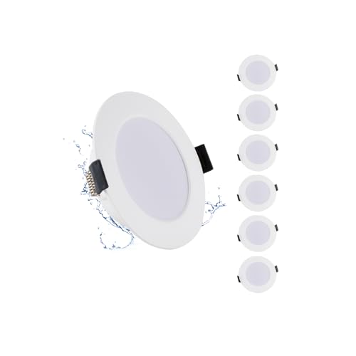 Grebeam 6 Pezzo Faretti LED da Incasso per Cartongesso 5W, 230V Luci da Incasso, ultrasottili 25mm, 450LM, IP65, Bianco Freddo 6000K, Foro Ø75-90mm, Faretti LED da Soffitto per Bagno Cucina