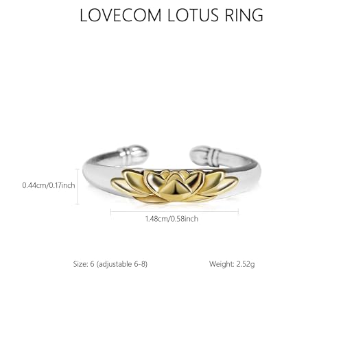 LOVECOM Lotus Promise Ring for Women 925 Sterling Silver Adjustable Lotus Flower Floral Ring Gold Plated Open Inspirational Empowering Statement Ring Birthday Jewelry Gifts for Her Mom Wife4