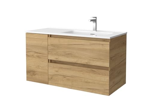 Salgar Mueble de Baño Bequia 100cm + Coqueta 1 Puerta Izquierda + Lavabo cerámica | Roble |100x45x56