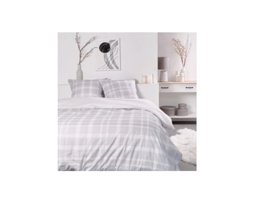Today Housse De Couette Lit Double Sunshine en Coton Imprimé à Grands Carreaux - Gris Et Blanc - 220 X 240 Cm