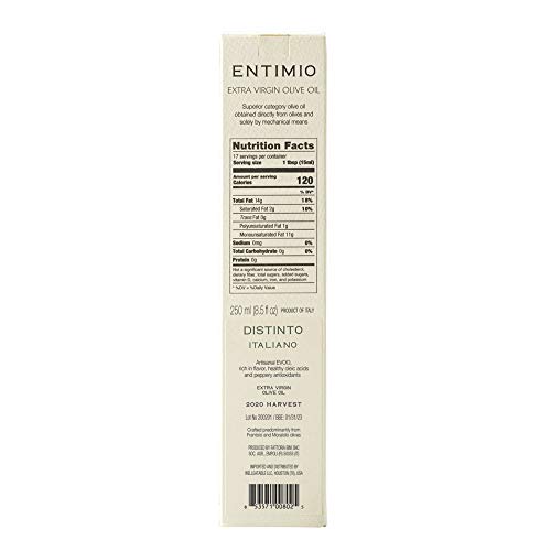 Entimio Distinto | Extra Virgin Olive Oil, New 2020 Harvest from Tuscany, Italy | High in Polyphenols, Italian Olive Oil | Early Harvest, Award Winning, No Pesticides | 8.5 fl oz
