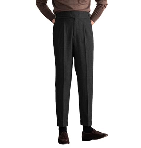 Men's Vintage Pants Tweed Herringbone Knit Pleated Pants Casual - Main Image