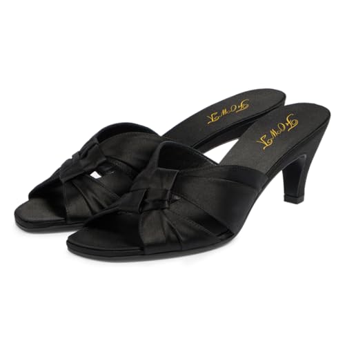 FOWT Women Trendy Kont Open Toe Comfy Low Heel Satin Mules Slip on Summer Party Event Casual Slide Sandals Size 4-16 US2