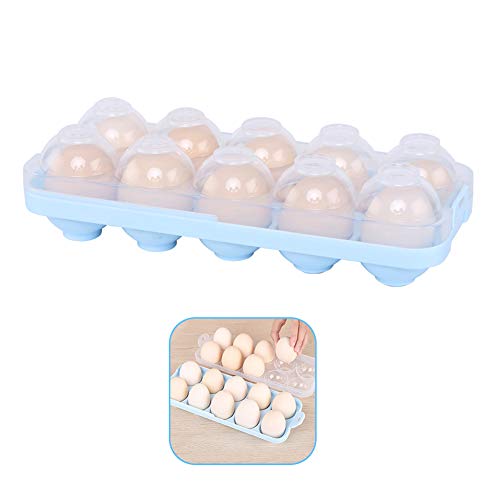 Egg Holder Kitchen Egg Tray, Clear Egg Storage Container Kitchen with Lid for Refrigerator Portable Egg Case Storage Bin for Fridge Camping, 10/20 Eggs Box Carrier (Blue)