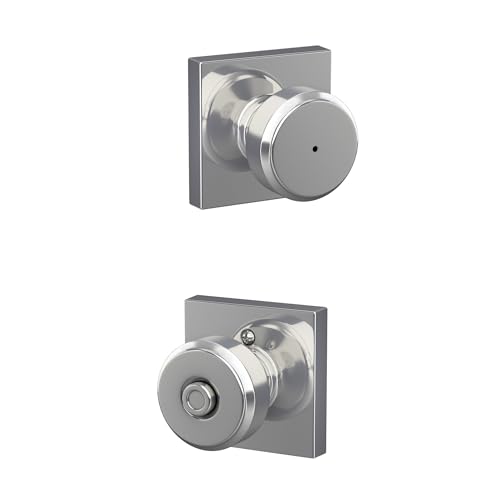 Image of Schlage F40 BWE 625 COL Bowery Knob with Collins Trim Bed & Bath Privacy Door Lock, Bright Chrome