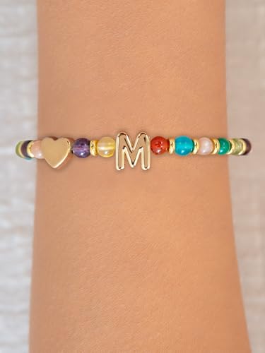 SENLLY Crystal Initial Bracelet, Meaningful Gift for Women Crafted with Natural Stone & 3D Initial Bead M, Adjustable for Mom Daughter Sister Wife Friend - image 3