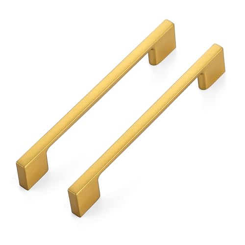 3 Pack Gold Wide Foot Cabinet Handles, 5" Hole Center Drawer Pulls