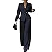 Women's 2 Piece Blazer Outfits Business Casual Clothes Dressy Asymmetrical Jacket Wide Leg Pants Dressy Suit Sets Navy