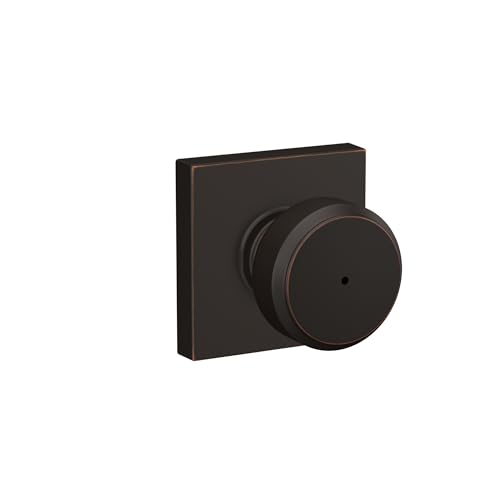 Image of Schlage F40 BWE 716 COL Bowery Knob with Collins Trim Bed & Bath Privacy Door Lock, Aged Bronze