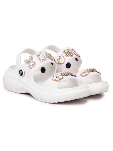 Image of ATHCO Soho Clogs Sandal for Women's|Girls|Dual-Color Soft EVA Cushioned With Massage Footbed|Easy Wear with Adjustable Back Strap|Lightweight Platform Heels|Flexible|Breathable|Extra Soft Comfortable Anti-Skid Casual Mule|All-Season|Summer|Monsoon|Rain|Winter|Waterproof|Casual Slip-On Sandal with Cute Charms & Chunky Design|Indoor & Outdoor Wear|Trendy|Fashionable|Stylish|Shoes