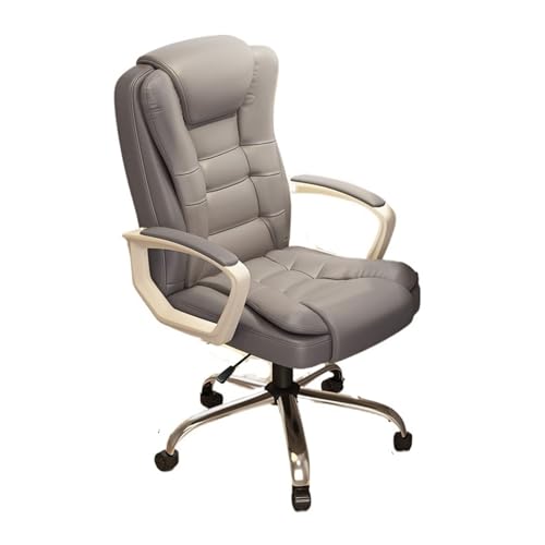 FHSLKXIM Silla De Trabajo para El Hogar Silla De Oficina De Cuero PU Silla De Juego Giratoria Suave Y Cómoda Silla De Oficina Ajustable Sillas De Juego Estabilizadoras，Gris-One Size