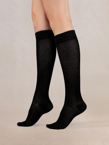 COTTON DAY Women's Soft Combed Cotton Knee High Long Calf Dress Socks Seamless Toe Black White Gray Navy Blue Brown
