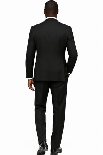 Mens Tiglio Rosso Suit - Wide Leg Baggy Pants - 100% Wool Black Three-Piece Suit with Double-Breasted Vest and Peak Lapel2