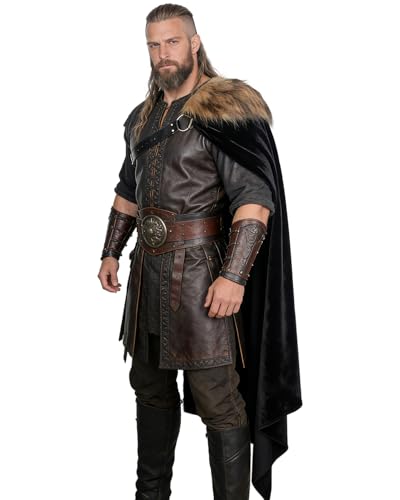 LVOW Viking Half Shoulder Fur Cape with Belt - LARP Knight Cloak for Men Women Ren Faire Brown