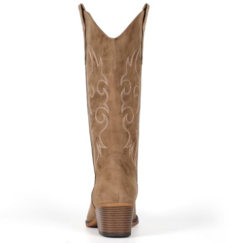 Image of IUV Cowboy Boots For Women Western Cowgirl Boots Mid Calf Snip Toe Boot With Chunky Heel