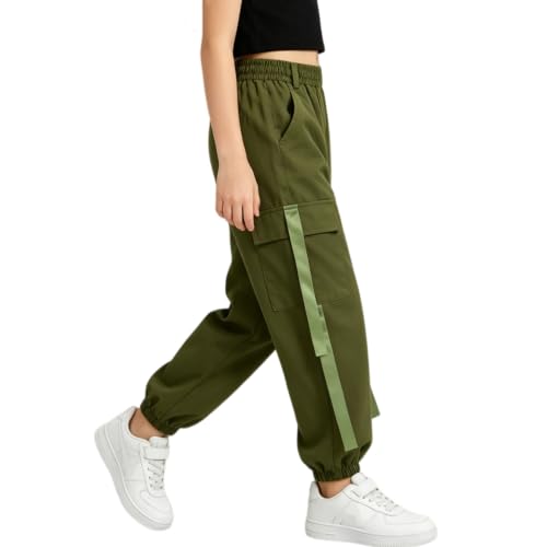 Image of Rolanko Girls Cargo Pants for Kids Loose Streetwear Hip Hop Dance Cotton Cargo Jogger Pants for Kids 4-15 Years
