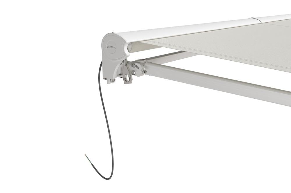 Cazeboo Store banne motorisé 3x2,5m Semi-Coffre Blanc - Toile Beige 320g/m² UV50+ - 7,5 m² ombrage terrasse Balcon - Capteur Vent Inclus - Structure Aluminium - Télécommande