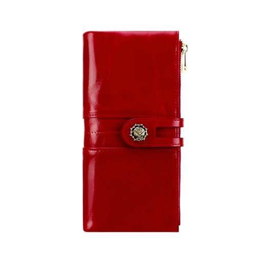 Women's RFID Blocking Wallet Soft Leather Clutch Money Ladies Purse Slim Card Holder Organizer Zip Pocket (3020-Red)