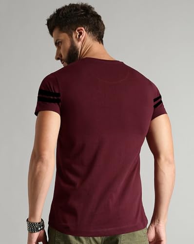 Image of Noble Monk Men Regular Fit T-Shirt | Round Neck | Half Sleeve | Self Design | Casual T Shirt for Men