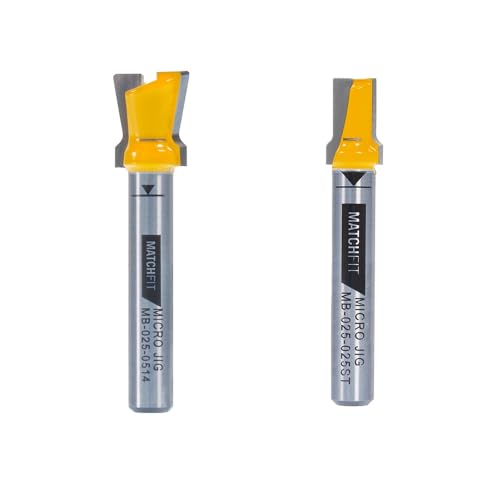 MICROJIG MatchFit Dovetail & Relief Router Bit Bundle – Precision 14-Degree Dovetail Bit + 3-Degree Relief Bit for Clean Grooves, Reduced Tear-Out & Longer Tool Life – 1/4