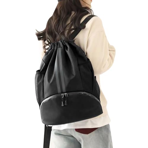 Swim Bag Drawstring Backpack String Bag Gym Sports with Shoe Compartment Sackpack for Beach Swimming Gym Sports,Black 3#4