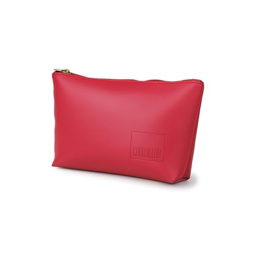 Image of COUNSELOR Makeup Pouch Bag for Men & Women, Vegan Leather Travel Cosmetic Bag, Durable Lining & Smooth Zipper Closure, Toiletry Makeup Organizer Bag for Home & Travel, Kubo (Red)