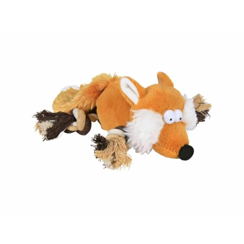 TRIXIE Fuchs Kuscheltier mit Spieltau - Plüsch Fuchs Spielzeug für Hunde, 34 cm - weicher Plüschfuchs mit robustem Tau zum Apportieren & Zerren - interaktives Hundespielzeug - 35919