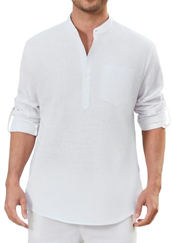 Enlision 103H Men's Long Sleeve Linen Henley Shirt Quick-Drying Stylish Casual Shirt for Daily Wear Summer Vacation