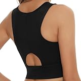 Women's Racerback Sports Bra, High lmpact Workout Top with Removable Padding, Crescent Back Cutout Yoga Bra, Ideal for Gym, Running & Tennis(Black)