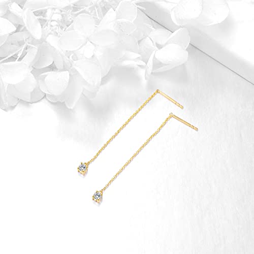 14K Gold Threader Earrings For Women Gold Dangle Pull Through Tassel Ear Drop Earrings Jewelry For Teen Girls 4" (4 Inch, Gold) #TOP3