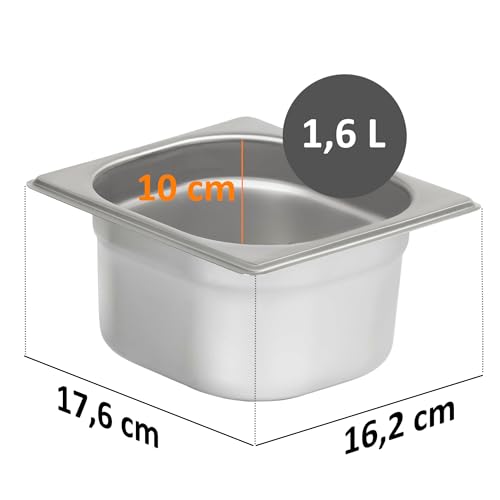 Mahlzeit Edelstahl Zutatenbehälter | 1/6 GN Catering Behälter mit Gummifüßen | Cocktail Zutatenbehälter Bar für Gastro, Küche, Pizza Station, Buffet Zubehör, Salatbar (6 x 1/6 GN Behälter) – Bild 5