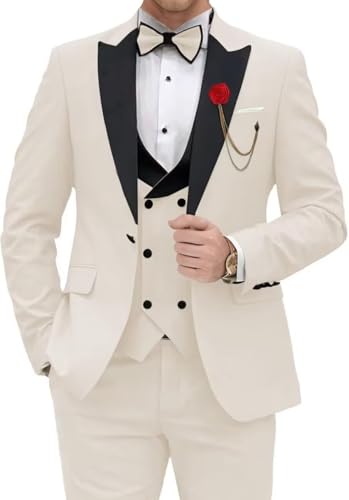 Mens 3 Piece Tuxedo Peak Lapel One Button Slim Fit Wedding Suits Jacket Blazer Vest Pants Formal Suit Set