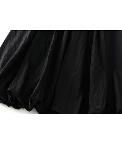 Femiserah Women's Elastic Waist A Line Midi Pompom Skirt Casual Lantern Skirt4