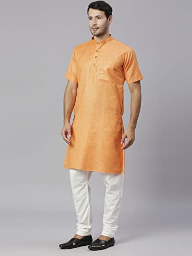 Image of Rajubhai Hargovindas Men's Pure Cotton Woven Design Half Sleeve Kurta