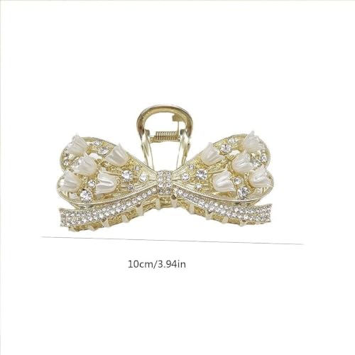 Image of Diversa Rhinestone Golden Claw Clip, Embellished Korean Clutcher, Non- Slip Metal Claw Clip for Girls, Fancy Clutcher for Women, Pack of 1 (Bow)