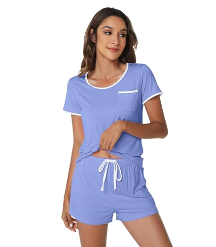 Image of WiWi Viscose from Bamboo Pajamas Set for Women Super Soft Short Sleeve Cooling Summer Plus Size Pjs Sets Sleepwear S-4X