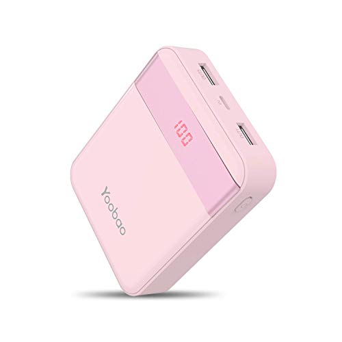 Yoobao Portable Charger 10000mAh Power Bank Compact External Battery Pack 2 Input & 2 Output LED Display Powerbank Compatible with iPhone Xs/Xr/X/8, iPad, Samsung, Google, Oneplus and More - Pink