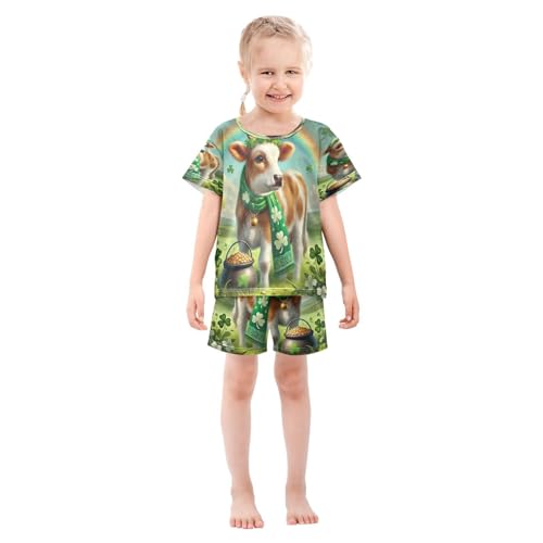 Highland Cow St Patricks Cute Pajama Set Short Sleeve Nightwear Soft Clothes Set Summer Pajamas Cotton 5Y3