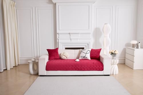 Image of HOMETHREADS Innovative Premium Velvet Sofa Cover Mat with PVC Backing for Non-Slip Comfort | (Maroon Vrsh, 5 Seater | 70x230cm)