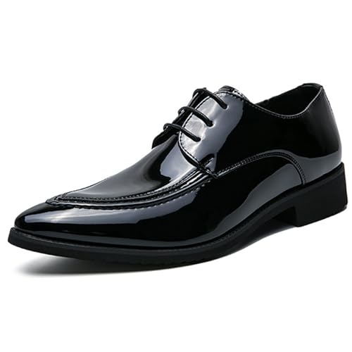 Men’s Comfort Dress Shoes for Men, Patent Pointed Toe Lace-up Fashion Leather Tuxedo Business Wedding Derby Cap Toe Dress Shoes