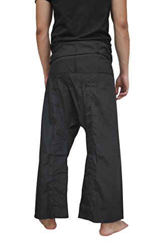 Casual Thai Fisherman Long Pants,Yoga Meditation Kung Fu Tai Chi Trousers, Pregnancy Pants, Unisex (Black)
